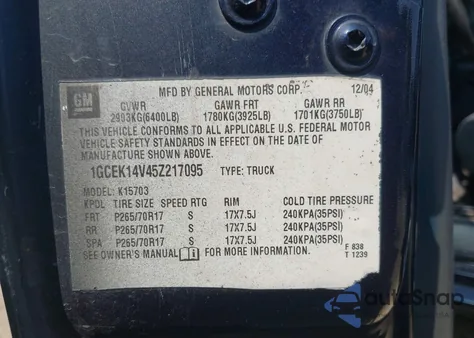 2005 Chevrolet Silverado Ls из США, поврежденный, VIN 1GCEK19TX5E190483